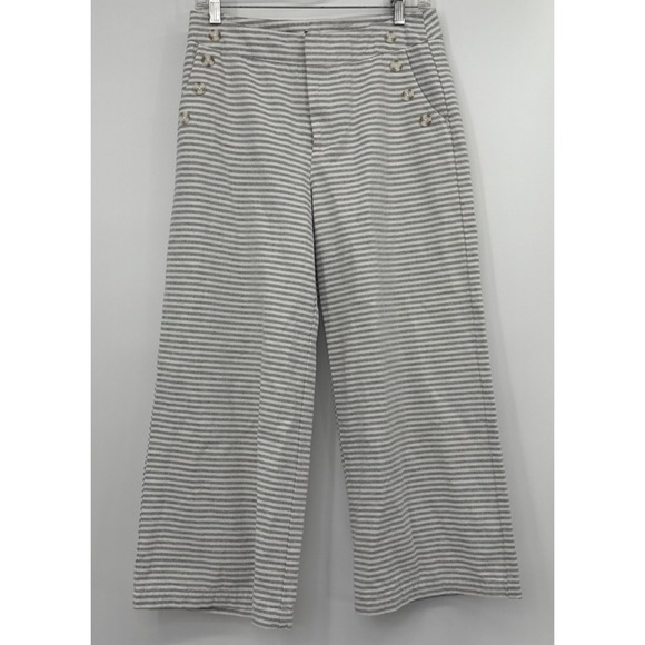 Merona Womens 4 Nautical Stripe Wide Leg Pants Preppy Beach Ocean Lagenlook Boho - Picture 2 of 10